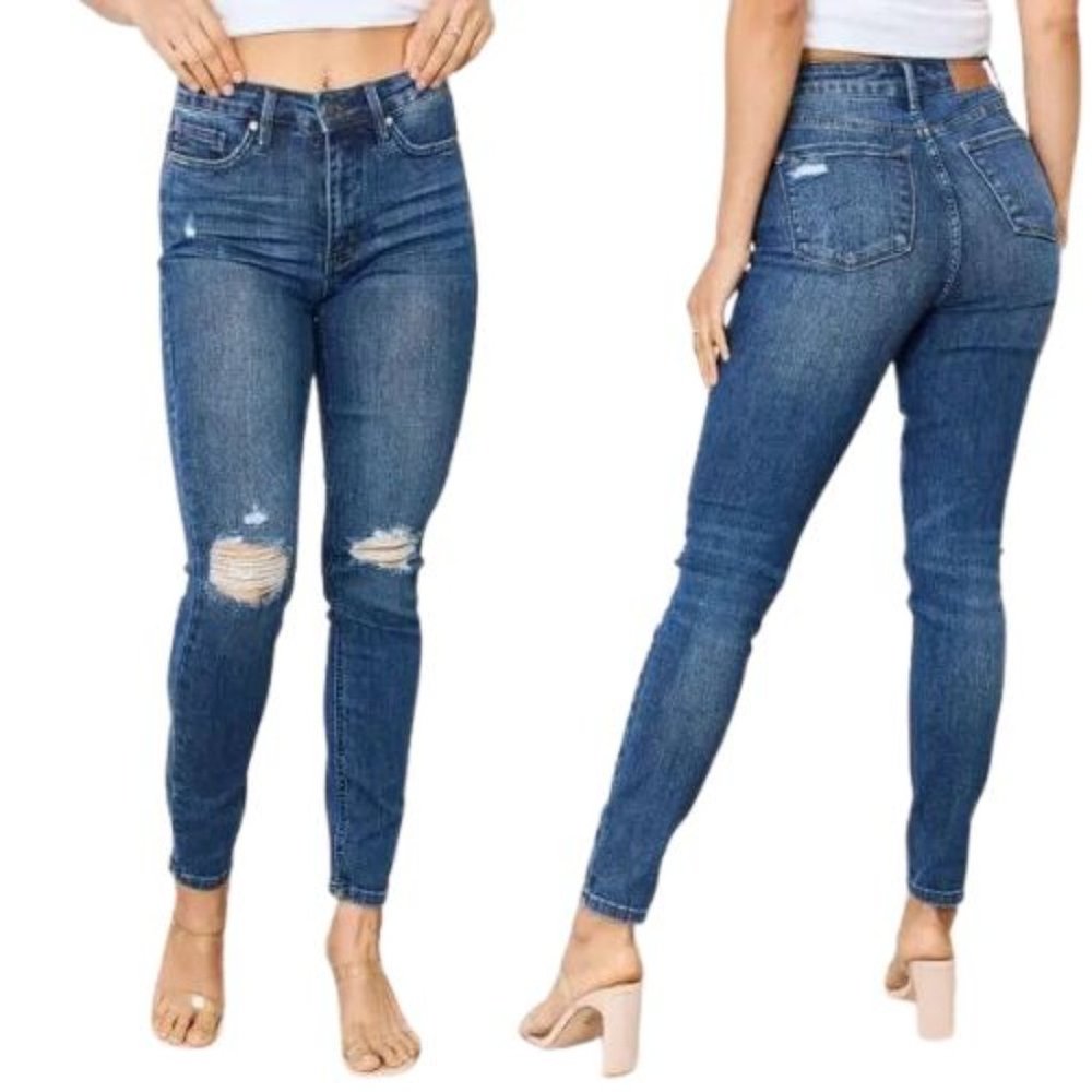 Judy Blue Womens Stretch High Waist Distressed Pockets Skinny Denim Jeans NEW